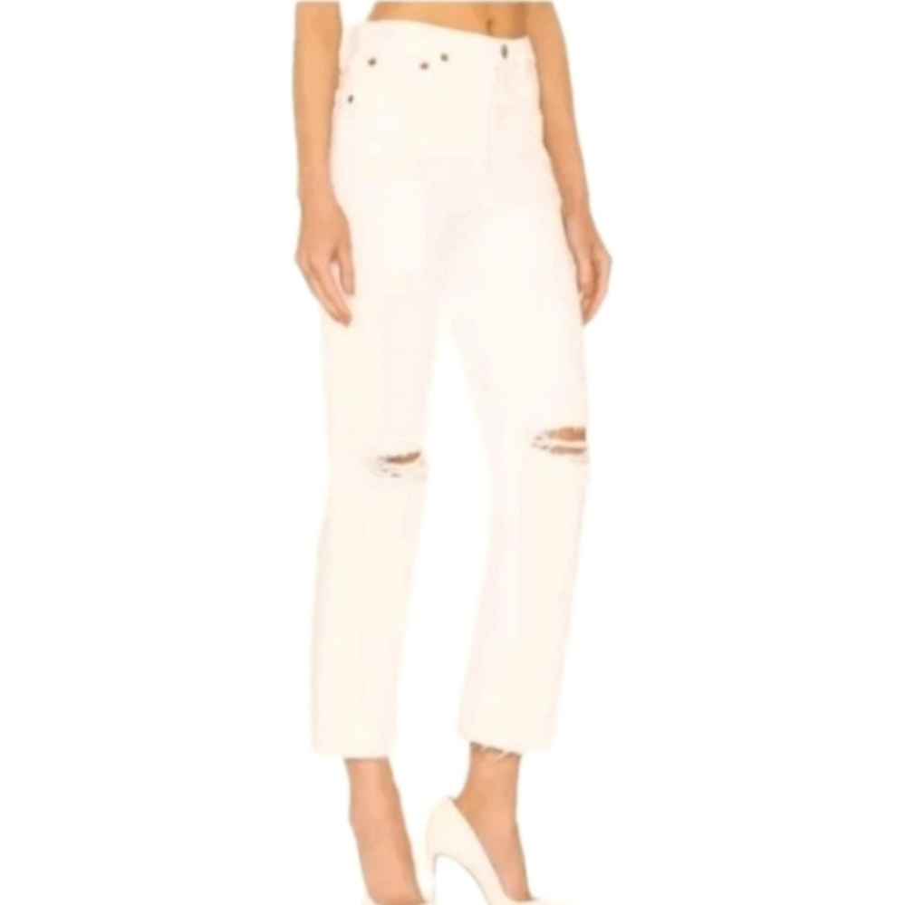 RE/DONE 70's Stove Pipe High-rise Straight leg cropped rigid jeans White Sz 28